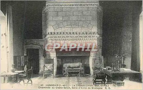 Cartes postales Langeais (I et L) Le Chateau (Mon His XVe S) Cheminee du Grand Salon Salle d'Anne de Bretagne