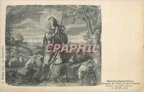 Cartes postales Sainte Genevieve Patronne de Paris et de la France D'apres une Vieille Gravure du XVIIe Siecle