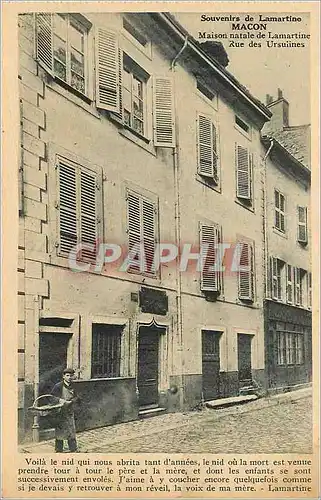 Cartes postales Macon Souvenirs de Lamartine Maison Natale de Lamartine Rue des Ursulines