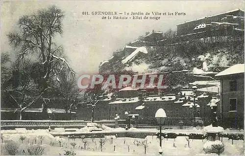 Cartes postales Grenoble Le Jardin de Ville et les Forts de la Bastille Effet de Neige