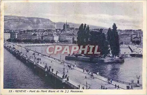 Ansichtskarte AK Geneve Pont du Mont Blanc et ILe JJ Rousseau