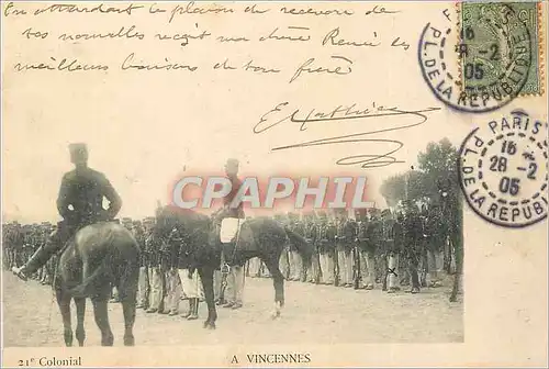 Cartes postales 21e Colonial a Vincennes Militaria