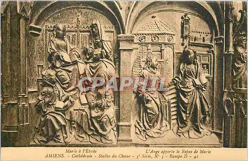 Cartes postales Amiens Cathedrale Stalles du Choeur Marie a L'Etude l'Ange apporte le Repas de Marie