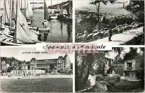 Cartes postales moderne Souvenir de Houlgate Bateaux a voile Vue generale La plage a maree haute Le moulin Landry Mouton
