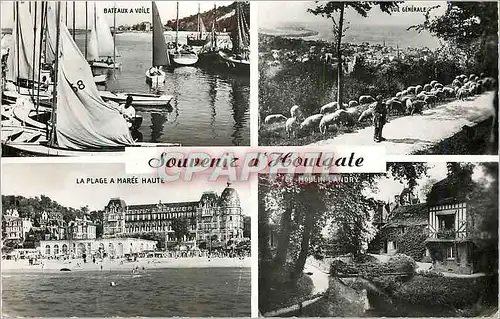 Moderne Karte Souvenir de Houlgate Bateaux a voile Vue generale La plage a maree haute Le moulin Landry Mouton