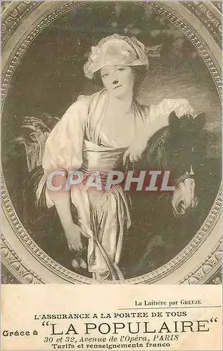 Cartes postales L'Assurence a la Portee de tous Grace a La Populaire 30 et 32 Avenue de l'Opera Paris  Greuze
