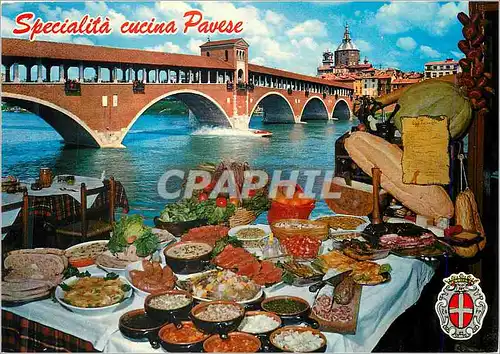 Moderne Karte Pavia Vieux Pont et Fleuve Ticino