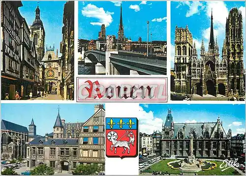 Moderne Karte En Normandie Rouen (Seine Maritime) Le Gros Horloge La Cathedrale