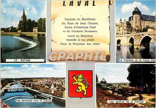 Cartes postales moderne Laval (Mayenne) Le barrage Le ch�teau et le vieux pont Vue generale vers le viaduc Les jardins d
