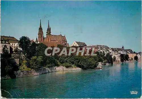 Moderne Karte Bale (Suisse) vue sur le Rhin et la Cathedrale