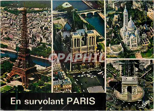 Moderne Karte En Survolant Paris Tour Eiffel Notre Dame Sacre C�ur Arc de Triomphe