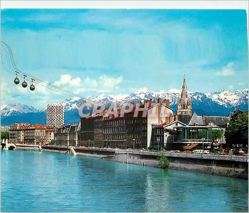 Moderne Karte Grenoble l'Isere l'Eglise St Andre le Telepherique de la Bastille et la chaine de Belledonne