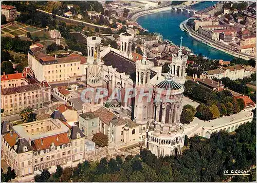 Moderne Karte Lyon Basilique de Fourviere et Perspective sur la Vallee de Saone