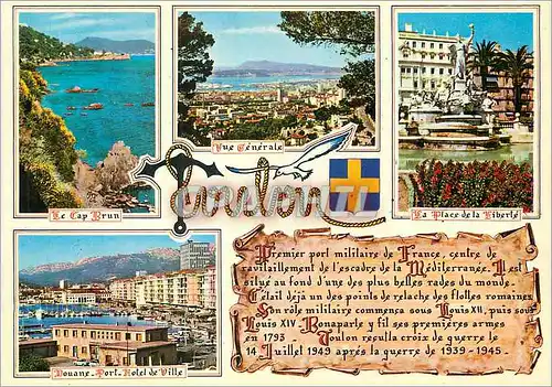 Cartes postales moderne Souvenir de Toulon Le Cap Brun Vue generale La place de la liberte Douane Port Hotel de ville