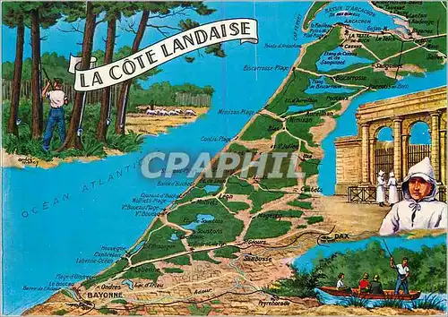 Moderne Karte La Cote Landaise Chasse Peche