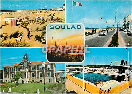 Cartes postales moderne Soulac sur Mer Gironde La Plage La Promenade La Mairie La Piscine Crepuscule