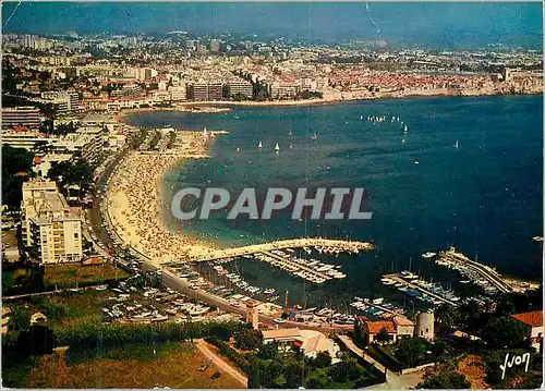 Moderne Karte Antibes Alpes Maritimes Vue generale sur le petit Port plage de la Salise et le vieil Antibes