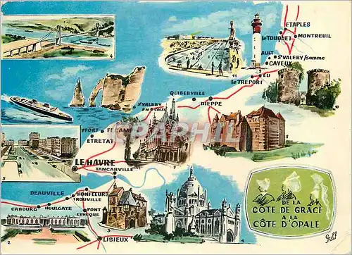Moderne Karte De La Cote de Grace a La Cote D Opale Lisieux Deauville Honfleur Tancarville Le Havre Etretat