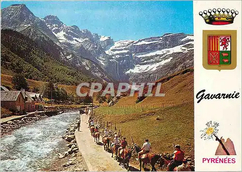 Cartes postales moderne Gavarnie Le Cirque le gave et le chaumiere Caravane en route vers le cirque