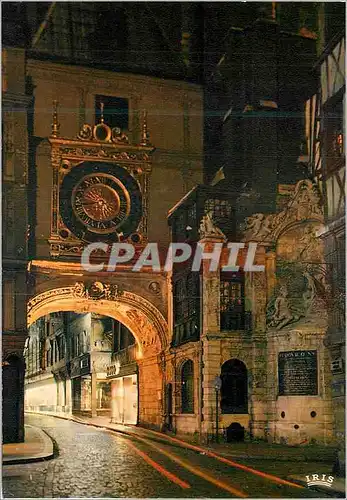 Moderne Karte Rouen Le Gros Horloge et la Fontaine la nuit