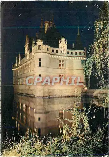 Moderne Karte Azay le Rideau Indre et Loire Le chateau illuminee