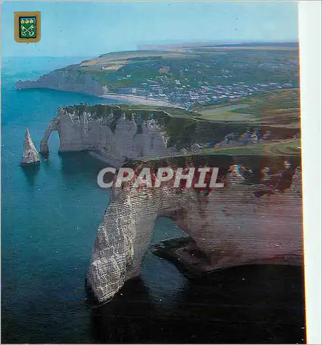 Moderne Karte Etretat Seine Maritime Normandie France Vue generale sur les falaises avec la Porte d Aval