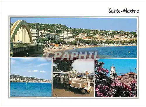 Moderne Karte Sainte Maxime Var La plage du Centre Le petit train La Tour Carree et l eglise