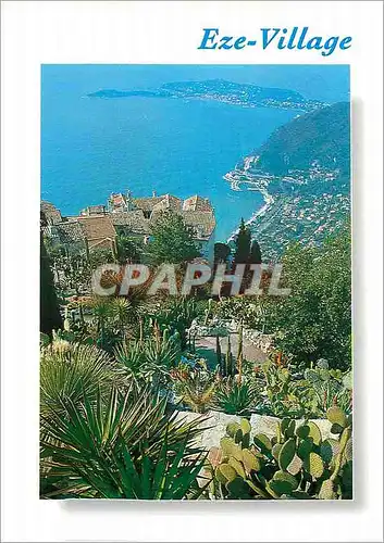 Moderne Karte Eze Village Alpes Maritimes Au fond le Cap Ferrat