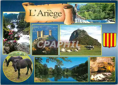 Cartes postales moderne L Ariege Cascade d Arse Foix Montsegur Chevaux de Merens Lac de Bethmale Belesta Chevaux