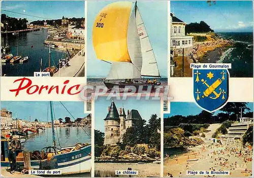 Cartes postales moderne Cote de Jade Pornic Le port Bateau Plage de Gourmalon Le fond du port Le ch�teau Plage de la Bir