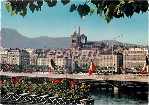 Cartes postales moderne Geneve Le pont du Mont Blanc et la Cathedrale