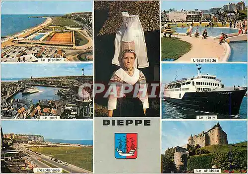 Moderne Karte Dieppe Seine Maritime La piscine L'esplanade Le port Le ferry Le ch�teau L'esplanade