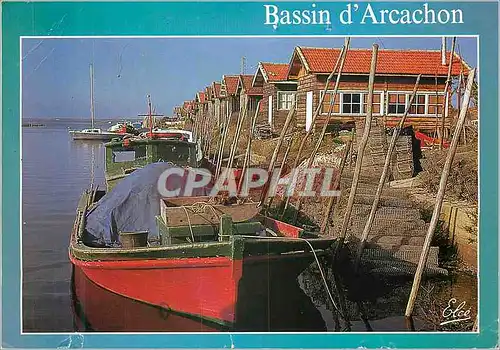 Moderne Karte Bassin d Arcachon Pinasses au port Bateaux de peche