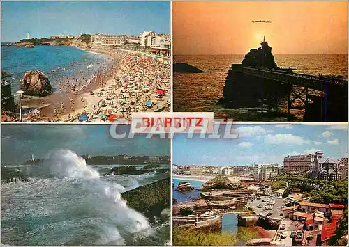 Cartes postales moderne Biarritz La grande plage Le rocher de la Vierge Tempete sur Biarritz Le Port des Pecheurs