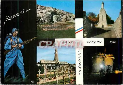 Moderne Karte Souvenir de Verdun Douaumont Fort de Vaux Militaria