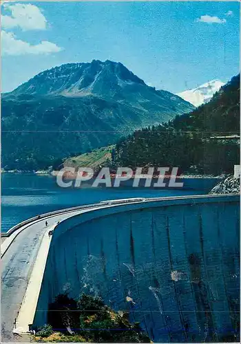 Moderne Karte Tignes Les Boisses Savoie Le lac et le barrage au fond la Toviere et la Grande Motte