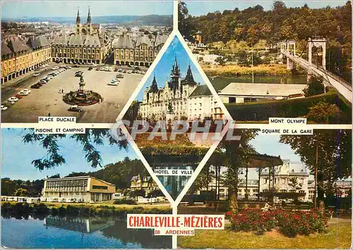 Cartes postales Charleville Mezieres (Ardennes) Place Ducale Mont Olympe Hotel de ville Piscine et camping