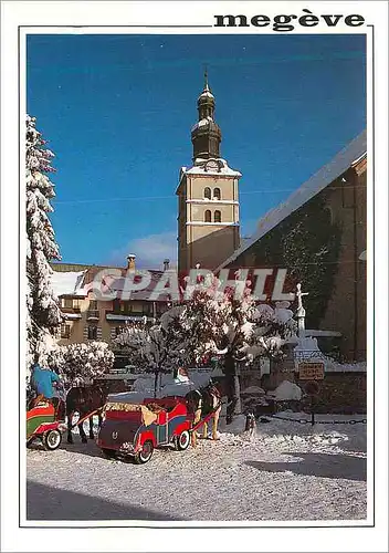 Ansichtskarte AK Megeve alt 1113 2350m (Haute Savoie France) Traineaux sur la Place de l'Eglise