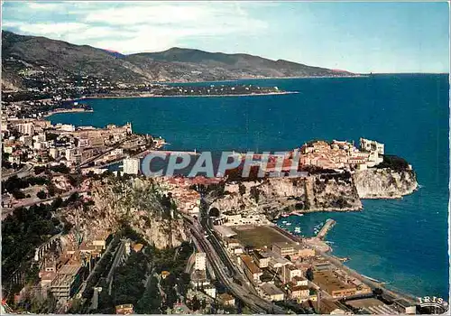 Moderne Karte Principaute de Monaco vue Panoramique Au Loin Le Cap Martin et Italie