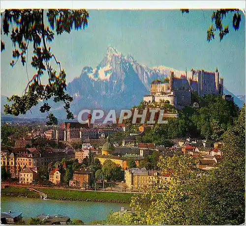 Cartes postales moderne Salzbourg La ville de Mozart La Forteresse de Hohensalzbourg et l'Untersberg (Alt 1863 m)