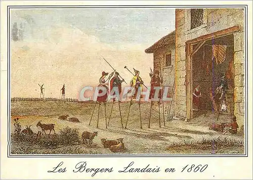 Cartes postales moderne Landes Vieille Gravure Landaise de 1860 Les Bergers Landais et Leurs Compagnes