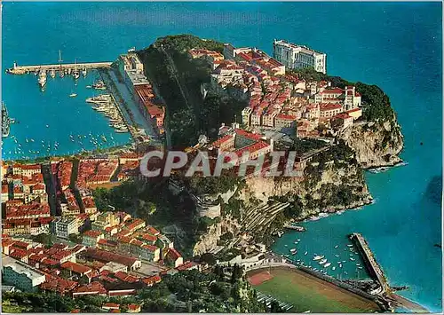 Cartes postales moderne Principaute de Monaco vue Aerienne sur le Rocher et le Port Au Fond A Droite Le Musee Oceanograp