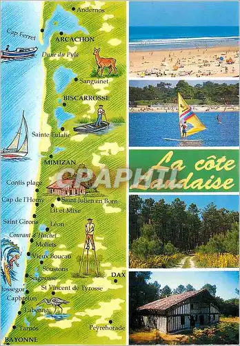 Moderne Karte La Cote Landaise Arcachon Biscarrosse Mimizan Dax Bayonne