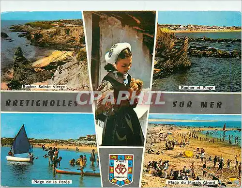Cartes postales moderne Bretignolles sur Mer (Vendee) Rocher Sainte Vierge Rocher et plage Plage de la paree Marais Gira