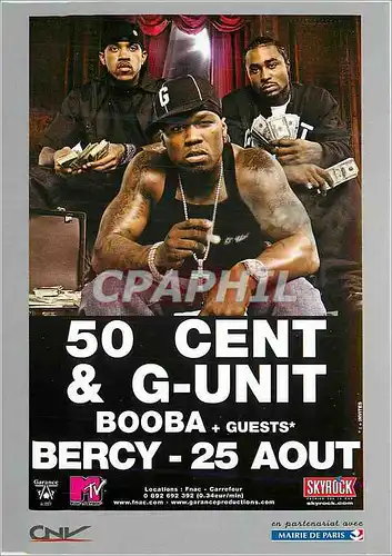 Moderne Karte 50 Cent et G Unit Booba Guests Bercy 25 Aout en Partenariat avec Maire de Paris Skyrock