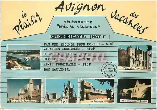 Cartes postales moderne Avignon Le Plaisir des Vacances Pont St Benezet Palais des Papes Remparts Jacquemart