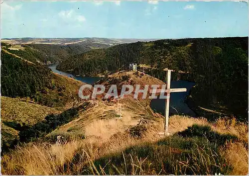 Moderne Karte Le Cantal Pittoresque Panorma sur le Site d'Alleuze et son Chateau