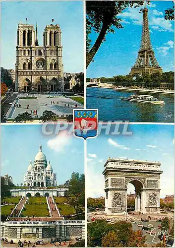 Cartes postales moderne Les Merveilles de Paris La Cathedrale Notre Dame La Tour Eiffel La Basilique du Sacre Coeur L'Ar