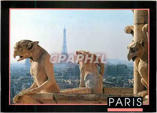 Cartes postales moderne Paris Vue depuis Notre Dame Tour Eiffel Gargouilles