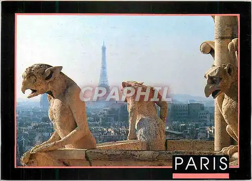 Moderne Karte Paris Vue depuis Notre Dame Tour Eiffel Gargouilles